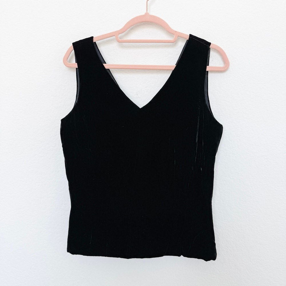 Ann Taylor Womens Velvet Top Size 6 Black Silk Blend Sleeveless 90s‎ Whimsigoth